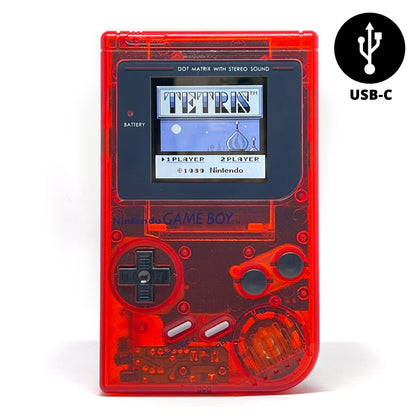 Konsole Classic DMG-01 rot-transparent IPS V5 LCD Display Mod mit USB-C Akku