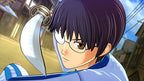 Eine Nahaufnahme in Gintama Ranbu AV Edition zeigt eine Figur mit Brille, die ein Messer hält.