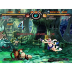 Eine Szene aus Guilty Gear XX Accent Core zeigt zwei Kämpfer in einem Waldgebiet.