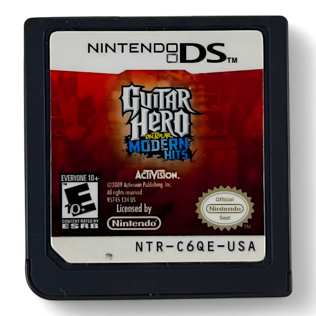 Das Nintendo DS-Modul von Guitar Hero: Modern Hits zeigt den Titel und das ESRB-Siegel E10+.