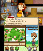 Eine Dialogszene aus Harvest Moon 3D: Geschichten zweier Städte für Nintendo 3DS zeigt die Figur Eileen in einem Raum.