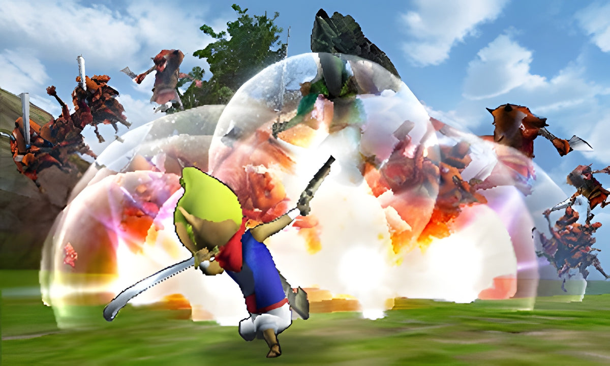 Toon Link erzeugt in Hyrule Warriors: Legends eine Energiekuppel, die Gegner umgibt.