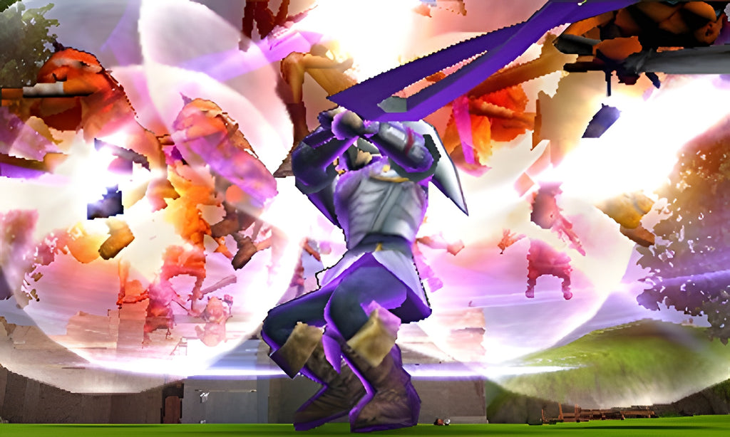 Ein dunkler Link-Charakter führt in Hyrule Warriors: Legends einen Schwertangriff gegen Feinde aus.