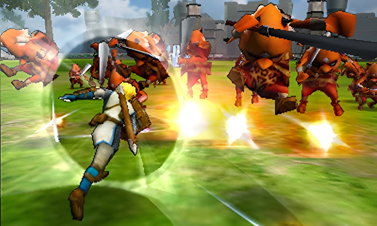 Linkle rennt in Hyrule Warriors: Legends durch ein Feld und greift mehrere Gegner an.