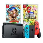 Konsole Neon-Blau/Neon-Rot + Dock + Mario Bros. U Deluxe + Donkey Kong Country