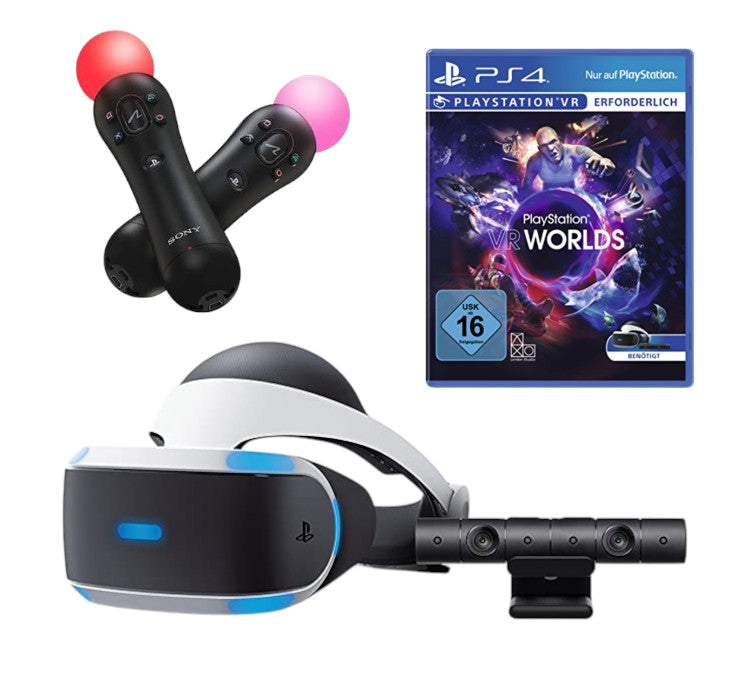 PlayStation VR Core Headset V1 + Zubehör + Kamera + VR Worlds + 2 Move Motion Controller