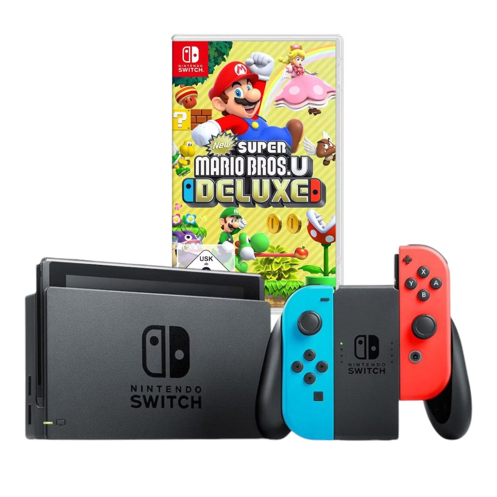 Konsole Neon-Blau/Neon-Rot + Dock + Mario Bros. U Deluxe