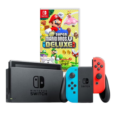 Konsole Neon-Blau/Neon-Rot + Dock + Mario Bros. U Deluxe