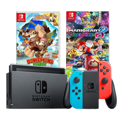 Konsole Neon-Blau/Neon-Rot + Dock + Mario Kart 8 Deluxe + Donkey Kong Country