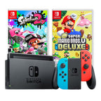 Konsole Neon-Blau/Neon-Rot + Dock + Splatoon 2 + Mario Bros. U Deluxe