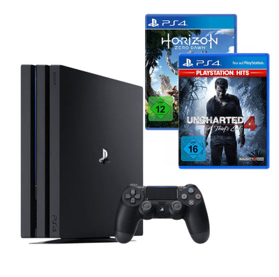 Konsole Pro 1TB schwarz + Uncharted 4 + Horizon: Zero Dawn + Original Controller