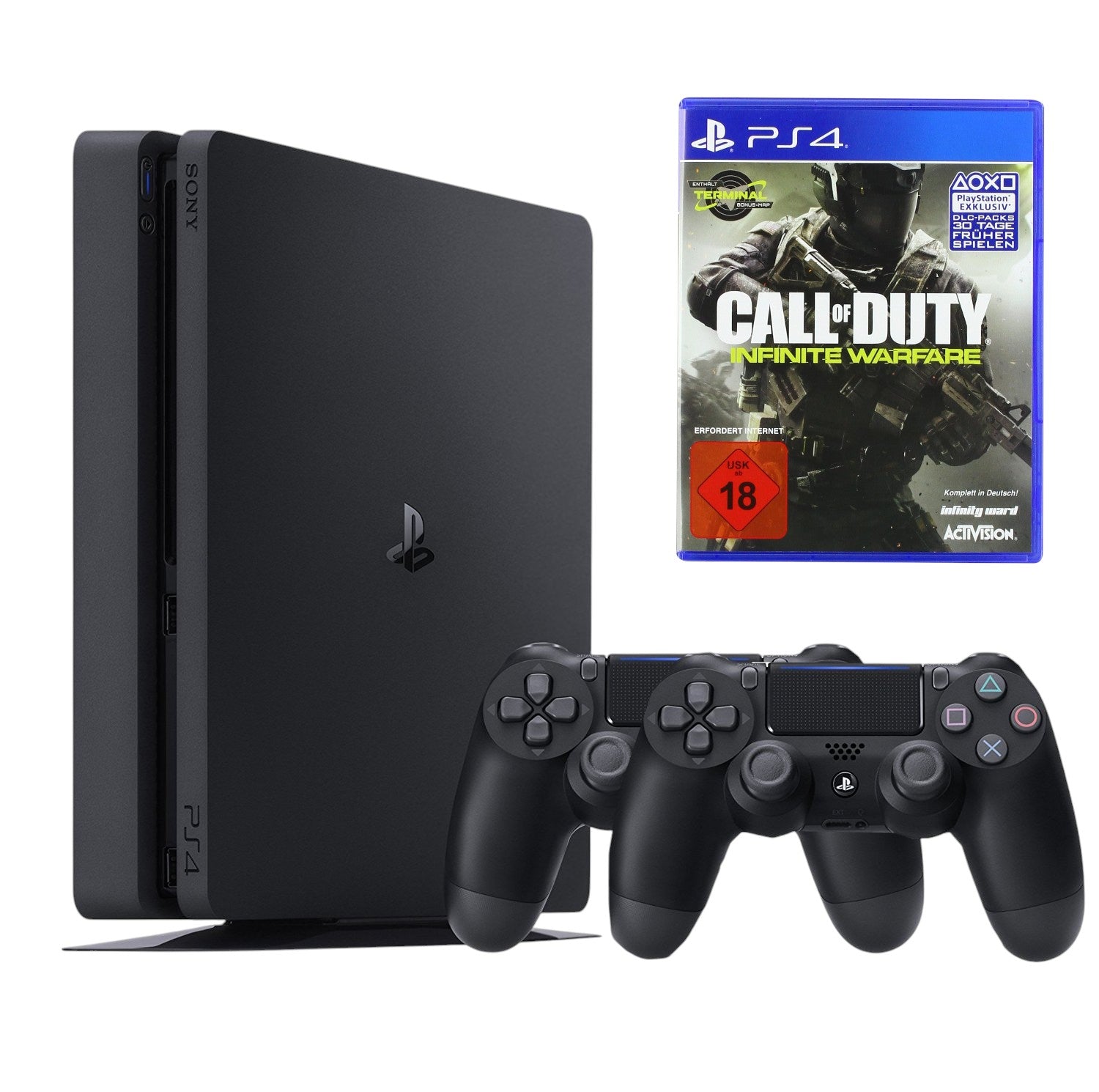 Konsole Slim 1TB schwarz + CoD: Infinite Warfare + 2 Original Controller (DE)