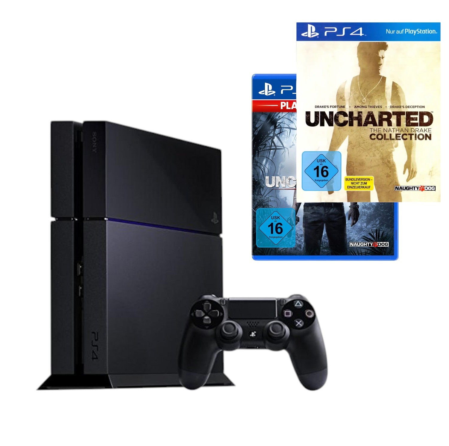 Konsole 1TB schwarz + Uncharted 4 + Uncharted: Nathan Drake Collection + Original Controller