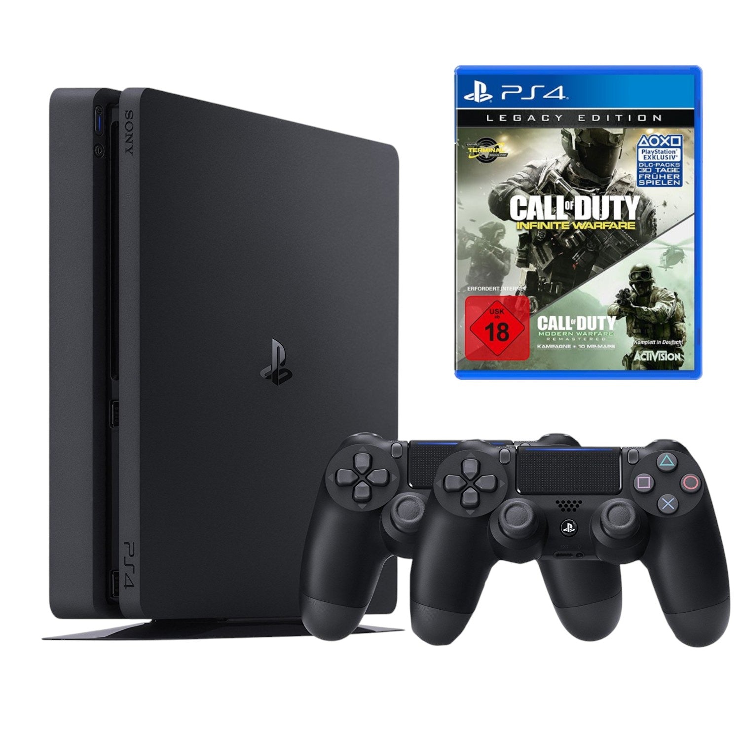 Konsole Slim 1TB schwarz + CoD: Infinite Warfare + 2 Original Controller (DE) — Legacy Edition