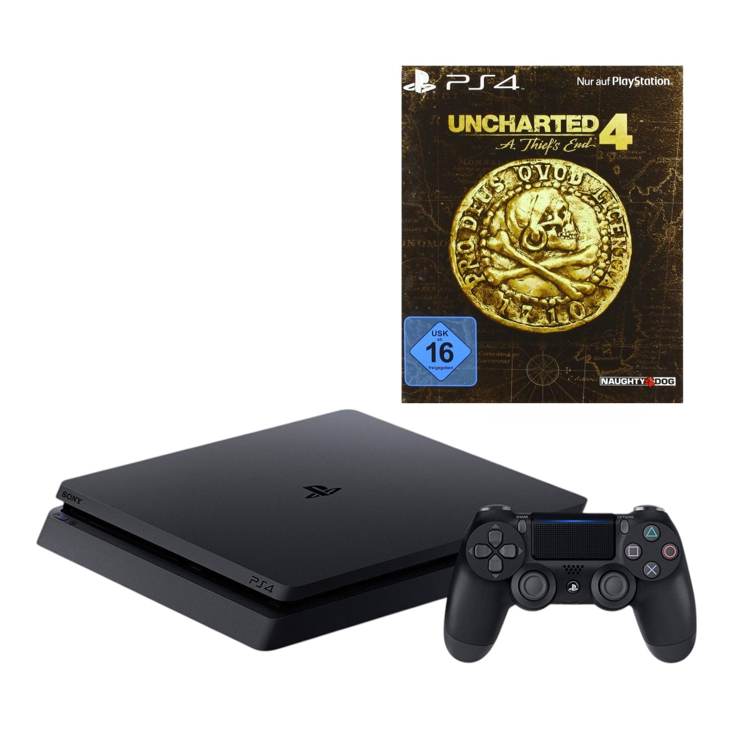 Konsole Slim 500GB schwarz + Uncharted 4 + Original Controller — Special Edition