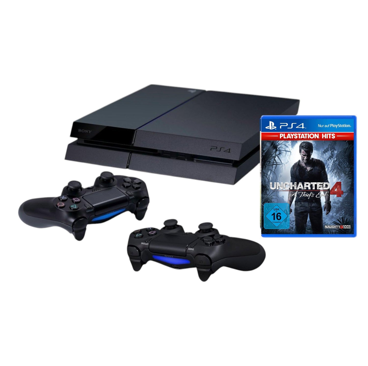 Konsole 1TB schwarz + Uncharted 4 + 2 Original Controller