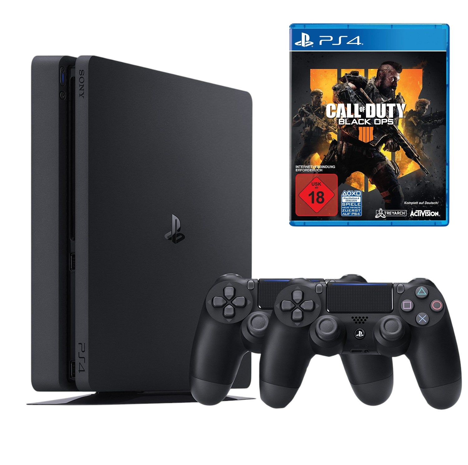 Konsole Slim 1TB schwarz + CoD: Black Ops 4 + 2 Original Controller (DE)