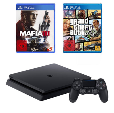 Konsole Slim 1TB schwarz + GTA 5 + Mafia III + Original Controller
