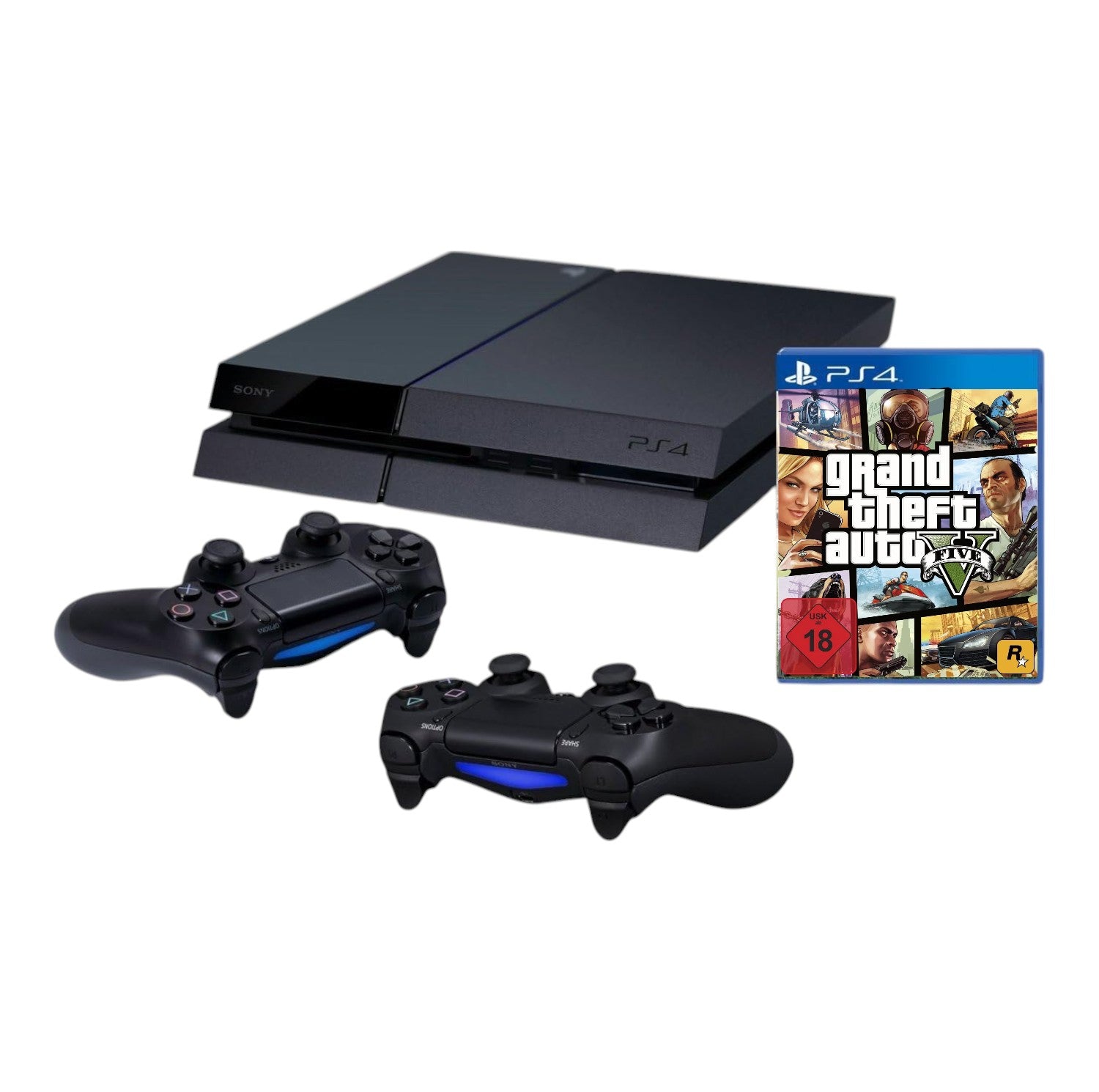 Konsole 500GB schwarz + GTA V + 2 Original Controller
