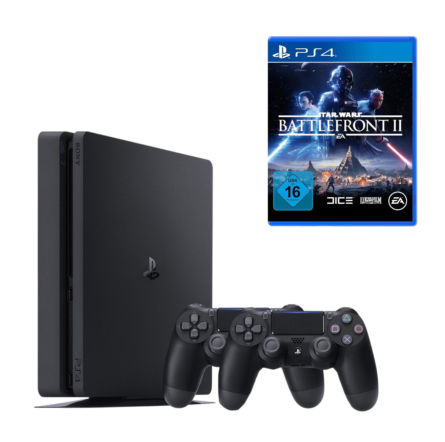 Konsole Slim 1TB schwarz + Star Wars: Battlefront II + 2 Original Controller