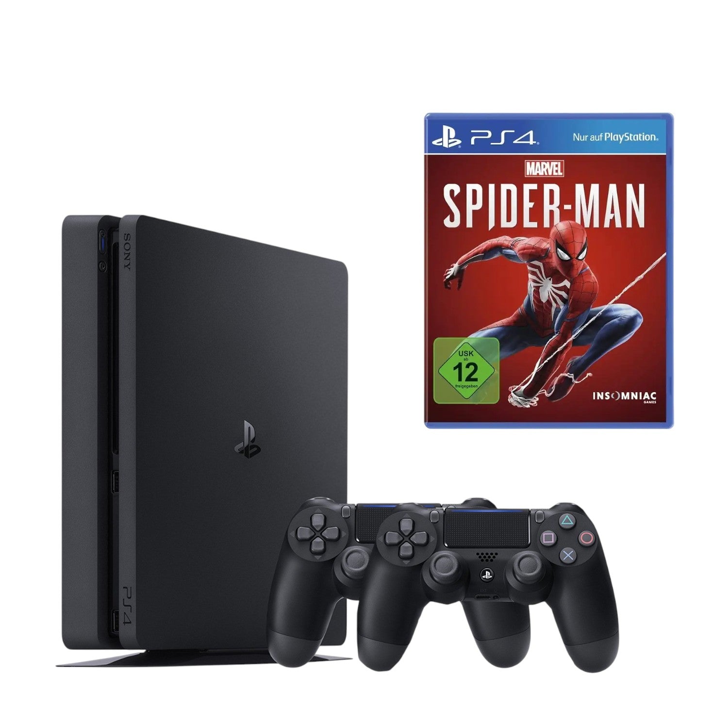 Konsole Slim 500GB schwarz + Spider-Man + 2 Original Controller