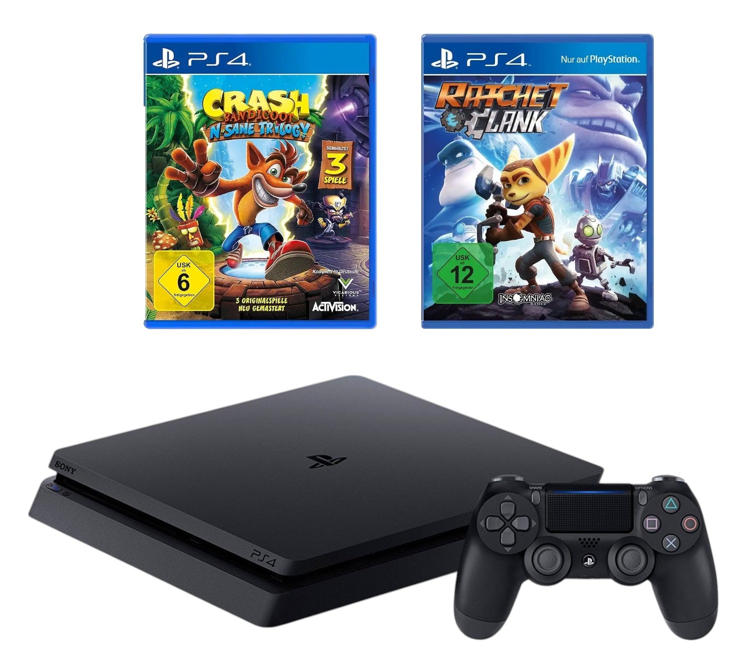 Konsole Slim 1TB schwarz + Crash + Ratchet & Clank + Original Controller