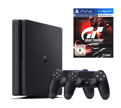 Konsole Slim 1TB schwarz + Gran Turismo Sport + 2 Original Controller