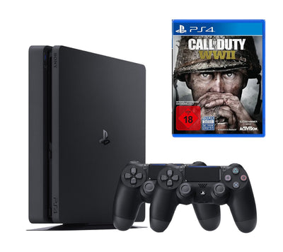 Konsole Slim 500GB schwarz + Call of Duty: WWII + 2 Original Controller