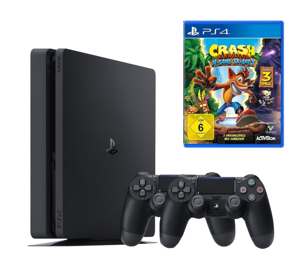Konsole Slim 500GB schwarz + Crash Bandicoot: N-Sane Trilogy + 2 Original Controller