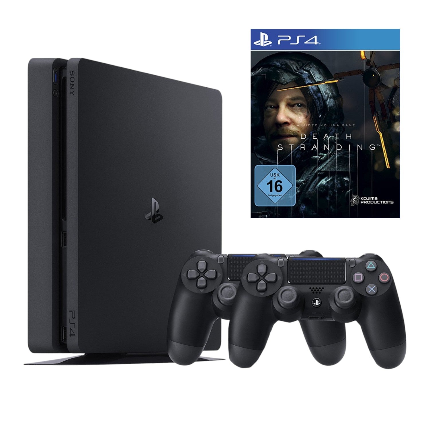 Konsole Slim 1TB schwarz + Death Stranding + 2 Original Controller