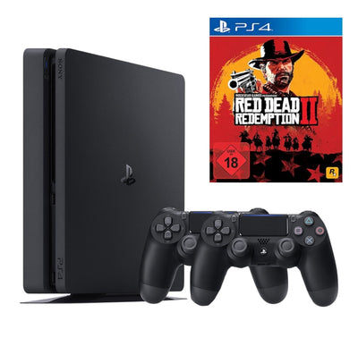 Konsole Slim 1TB schwarz + Red Dead Redemption II + 2 Original Controller