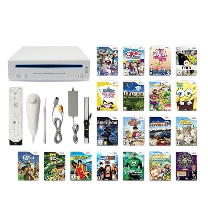 MegaSet: Konsole + 10 Spiele + Remote + Zubehör weiß