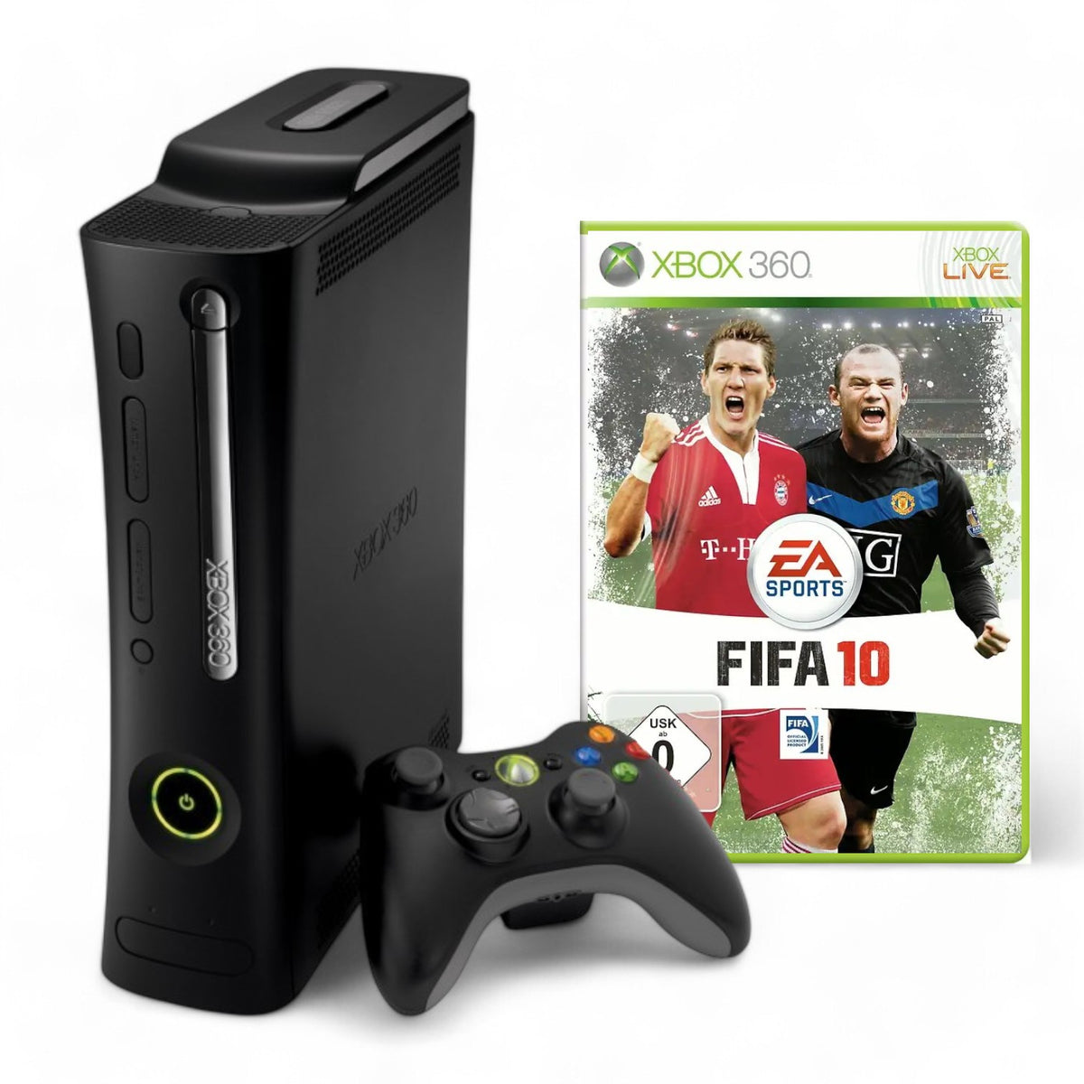 Konsole Elite 120GB schwarz + FIFA 10 + Original Wireless Controller + Zubehör