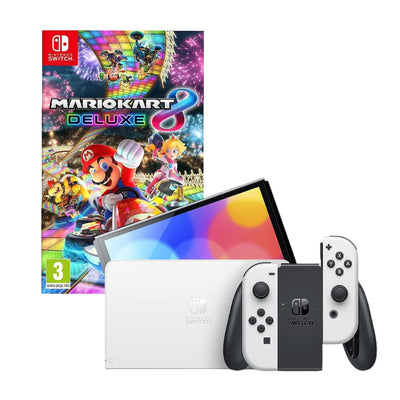 OLED Konsole weiß + Dock + HDMI Kabel + Grip + Netzteil + Mario Kart