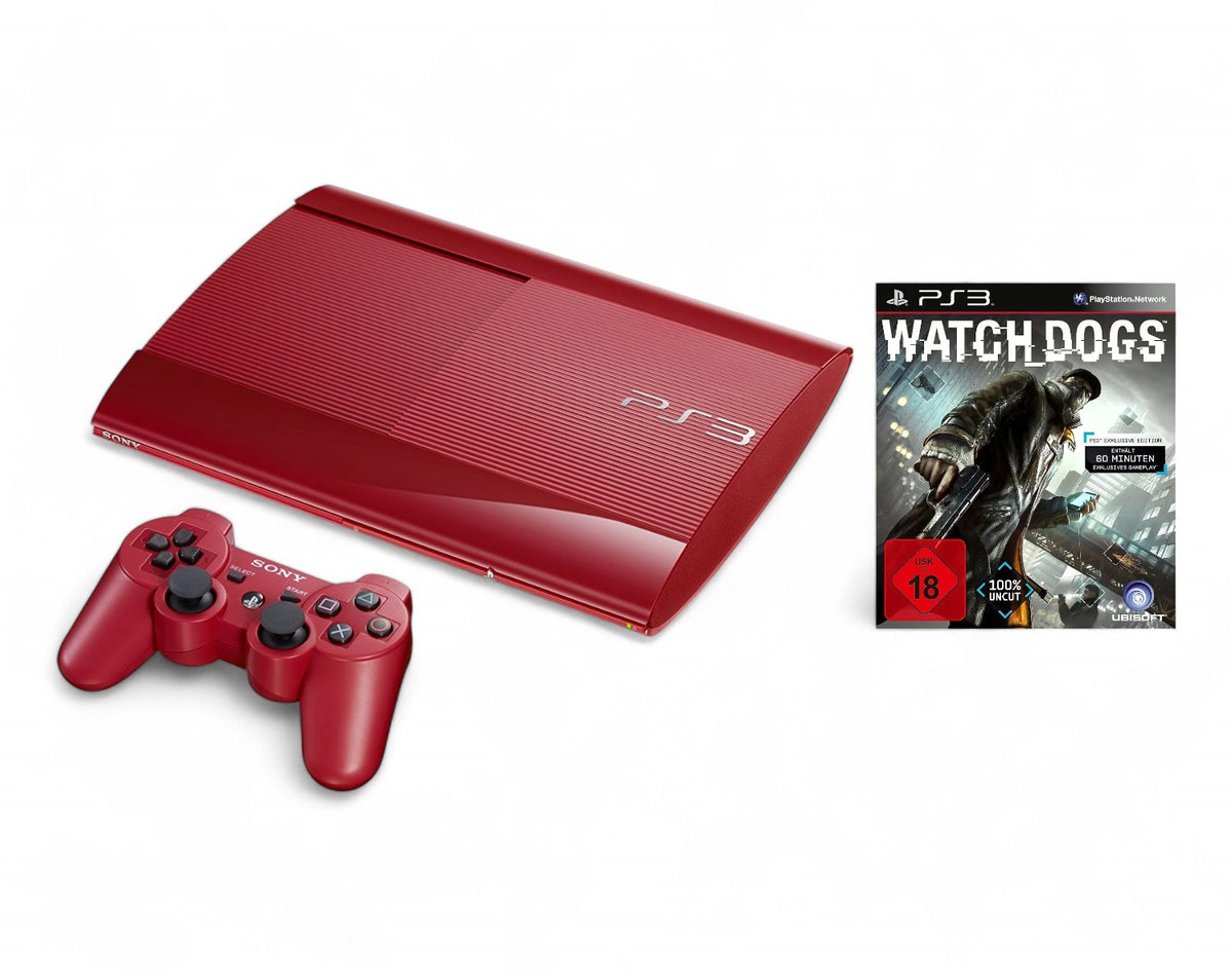 Konsole Super Slim 500GB rot + Watch Dogs + Original Controller