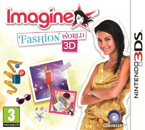 Das Cover von Imagine: Fashion World 3D zeigt eine lächelnde Frau in einem goldenen Kleid und kleine Bilder.