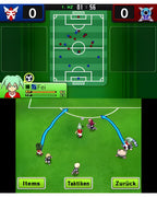 Die Taktikübersicht in Inazuma Eleven Go: Chrono Stones Donnerknall für Nintendo 3DS zeigt Spieler auf dem Feld.