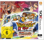 Das Cover von Inazuma Eleven Go: Chrono Stones Flammenwall für Nintendo 3DS zeigt Charaktere in einem Bus, USK ab 6.