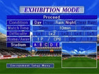 Das Menü für den Exhibition Mode von International Superstar Soccer Pro 98 ist zu sehen.