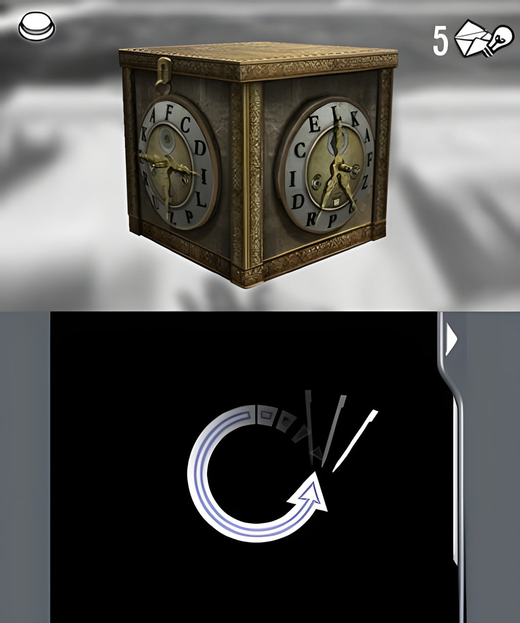 Ein Rätselwürfel mit Buchstaben ist in James Noir's Hollywood Crimes 3D zu sehen.