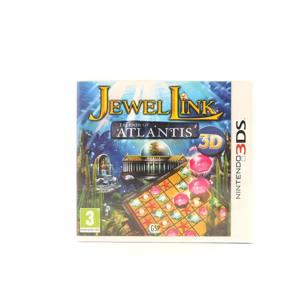 Die Vorderseite der Verpackung von Jewel Link: Legends of Atlantis 3D zeigt Unterwasserruinen und das PEGI 3 Logo.
