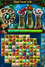 Eine Spielszene aus Jewel Link: Legends of Atlantis 3D zeigt Hummer und Schildkröten auf dem Spielfeld.