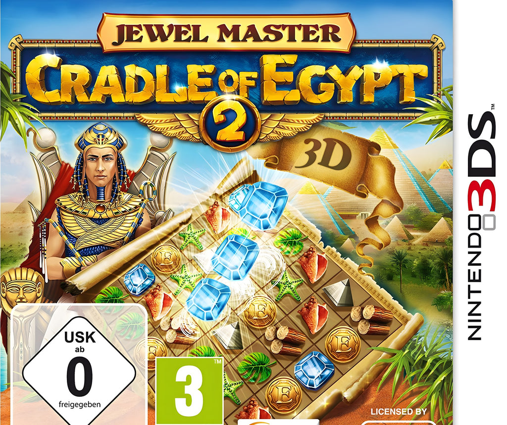 In Jewel Master - Cradle of Egypt 2 3D zeigt eine Stadtansicht Epoche 5 mit Gebäuden am Fluss.