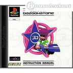 Das Cover von Johnny Bazookatone für PS1 zeigt den Hauptcharakter mit einer Bazooka-Gitarre in einem pinken Stern.