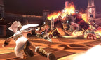 In Kid Icarus: Uprising + Nintendo 3DS-Ständer + 6x AR-Karten kämpft Pit gegen ein Feuer-Monster.