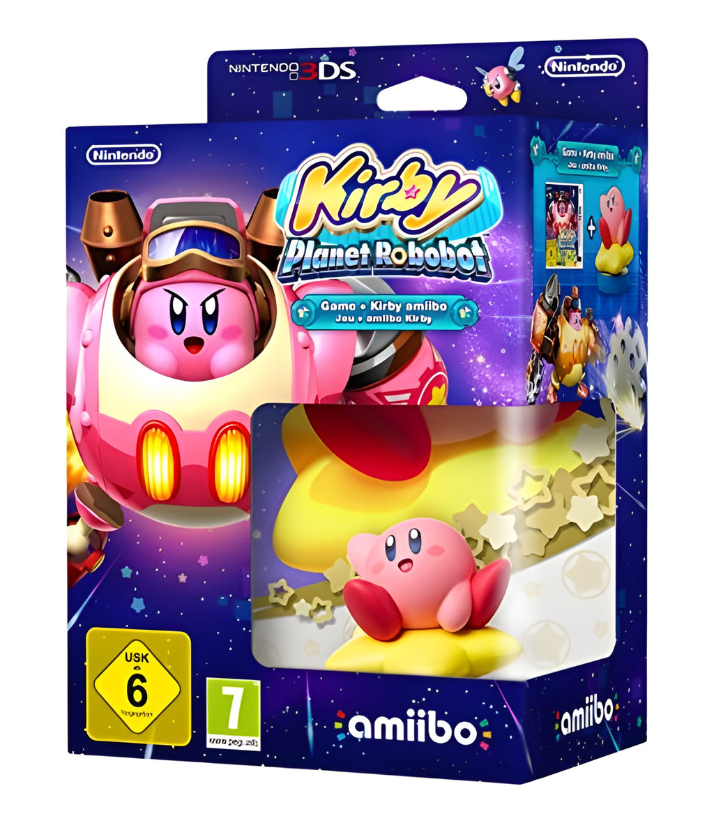 Das Cover von Kirby: Planet Robobot + Kirby Amiibo Figur für Nintendo 3DS