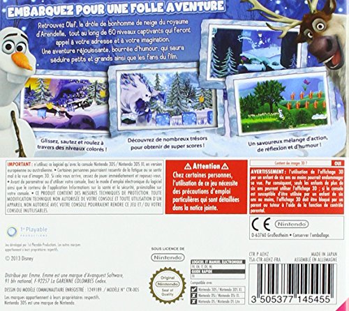 Die Rückseite von La Reine des Neiges: La Quete d'Olaf zeigt Spielszenen und französische Texte.