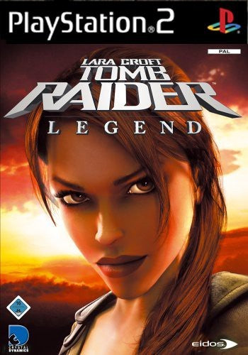 Lara Croft Tomb Raider: Legend für PlayStation 2 mit Lara Croft im Vordergrund und USK ab 16 Siegel.