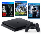 Konsole Slim 1TB schwarz + Uncharted 4 + Last of Us + Horizon: Zero Dawn + Original Controller