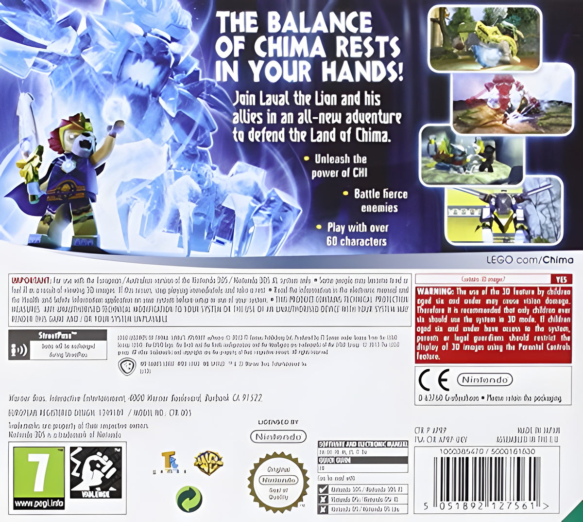 Die Rückseite der Verpackung von LEGO Legends of Chima: Laval's Journey zeigt Spielszenen und Text.